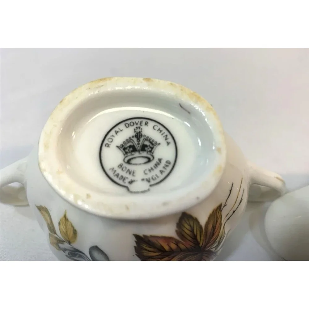 VTG Royal Dover England Bone China Floral Personal Size Lidded Sugar & Creamer